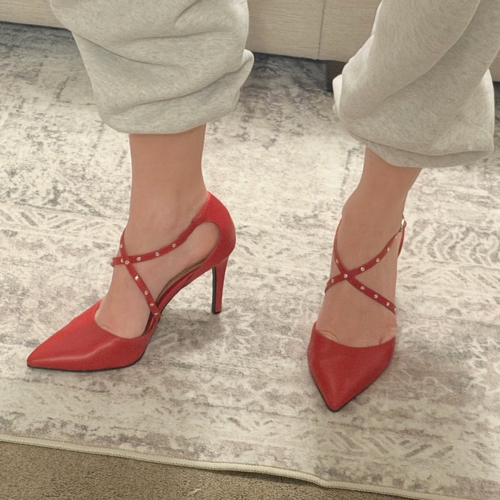 Christian Siriano Red Strappy Studded Heels